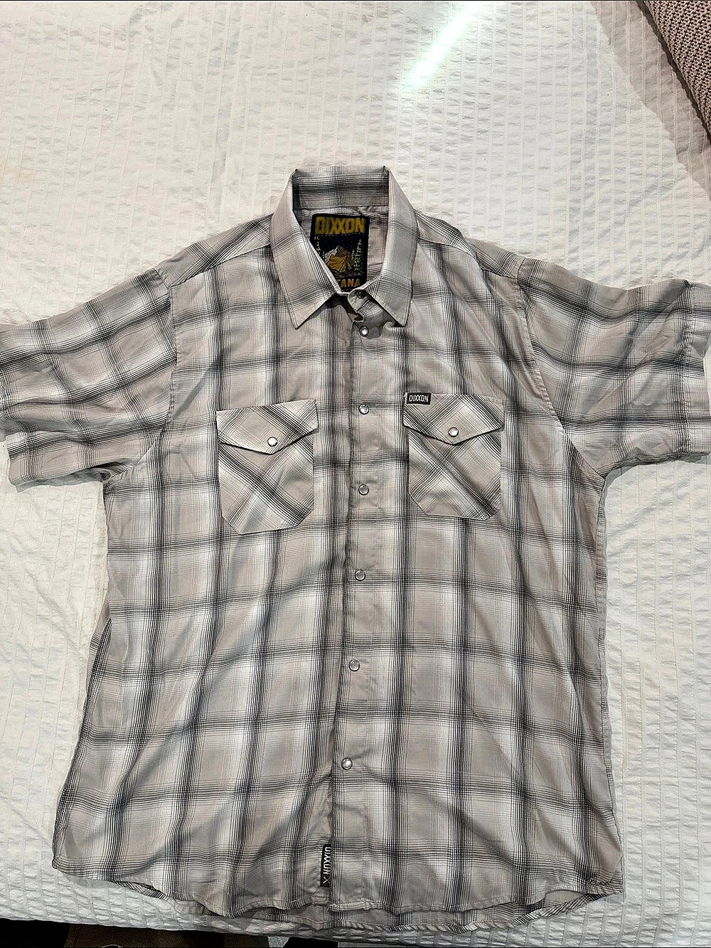 DIXXON Montana Plaid Bamboo Shirt in Gray & White XL